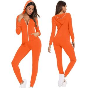 SWOMOG Womens Pajamas Jumpsuits Zip-up Hoodie Union Jumpsuit Romper Long Sleeve Sexy Onesie Bodysuits One Piece Sleepwear(Orange)
