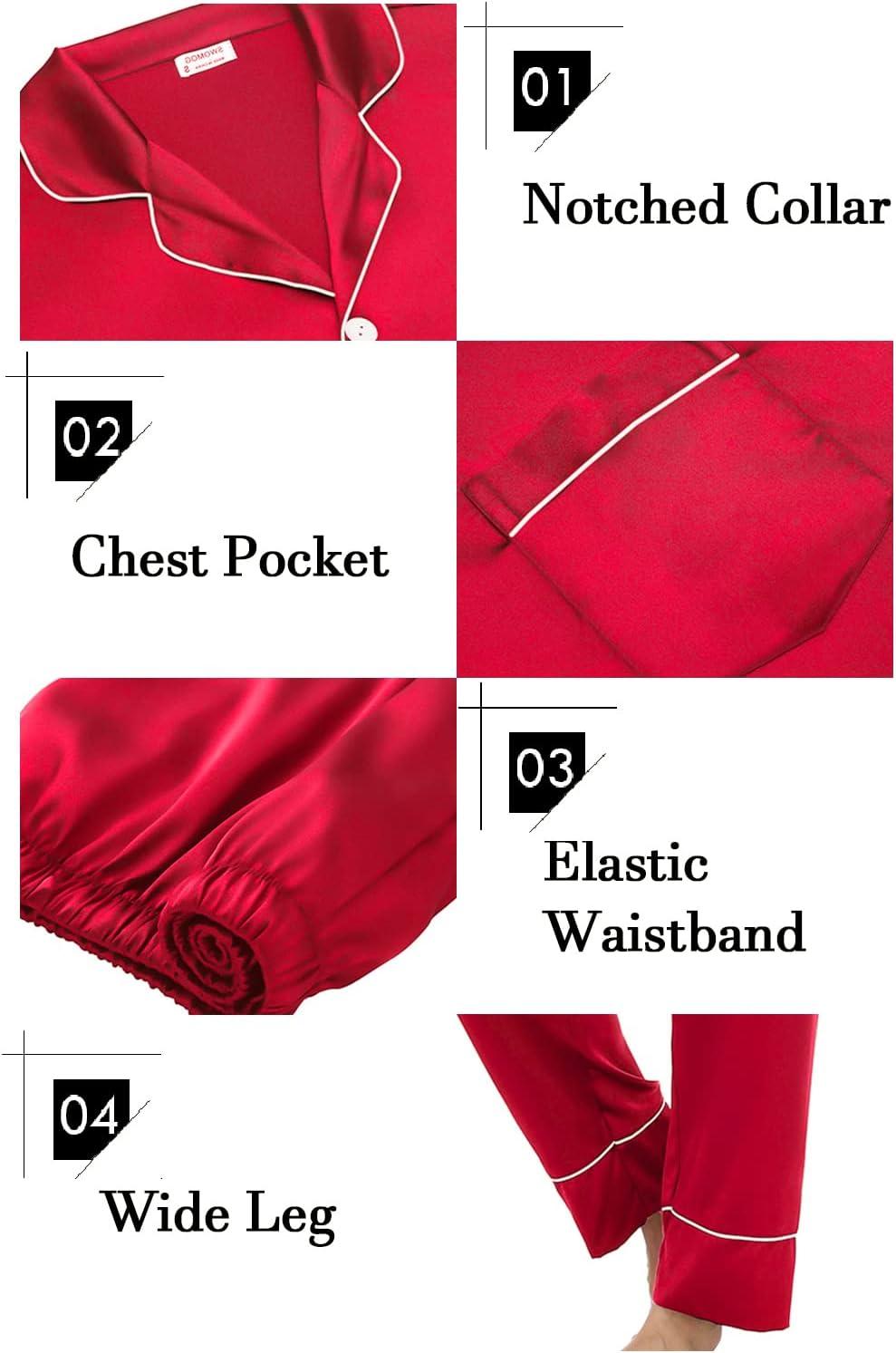 imageSWOMOG Couples Matching Pajamas Sets Women amp Men Silk Satin Long Sleeve Button Down Sleepwear 2 Pcs Classic LoungewearA Red