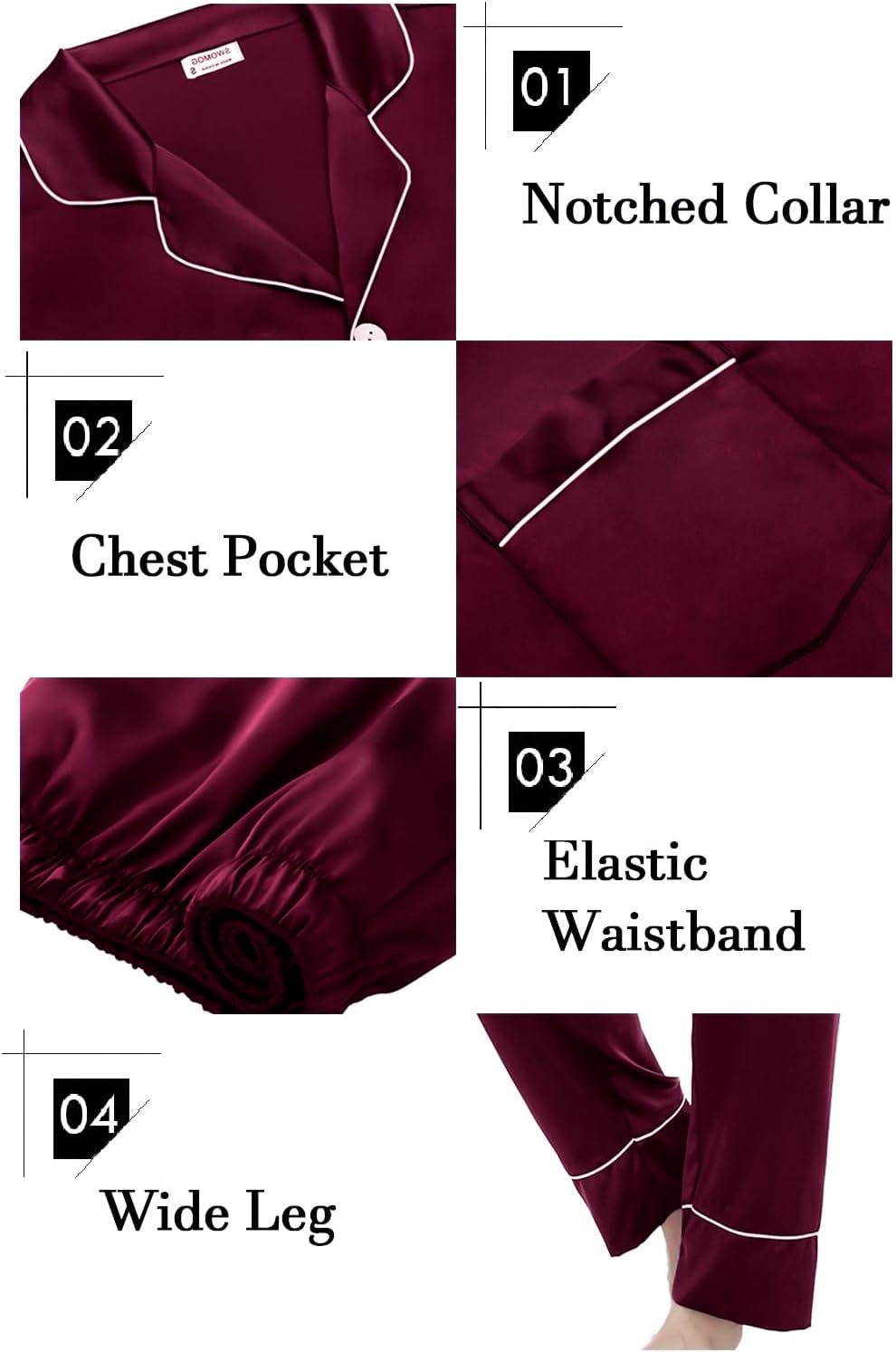 imageSWOMOG Couples Matching Pajamas Sets Women amp Men Silk Satin Long Sleeve Button Down Sleepwear 2 Pcs Classic LoungewearDeep Wine Red