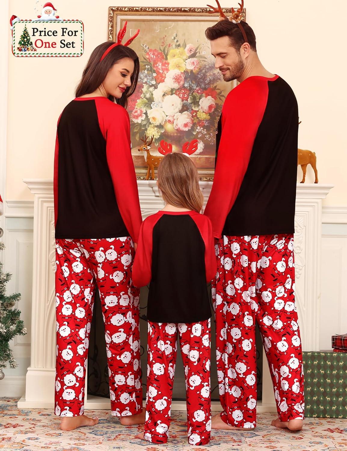 imageSWOMOG Family Matching Christmas Pajamas Sets MenWomen Plaid Pants Loungewear and Printed Long Sleeve PjsAsanta Squad