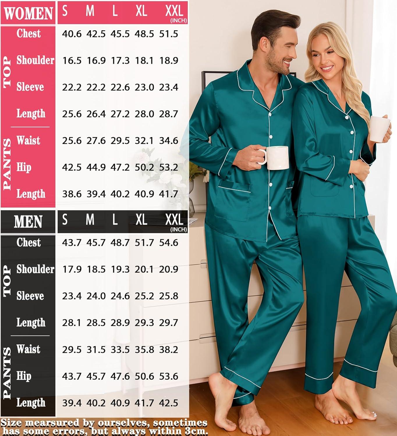 imageSWOMOG Matching Family Pajamas Set Women amp Men Silk Satin Pjs 2 Pcs Long Sleeve Button Down Sleepwear with 2 PocketsGreen