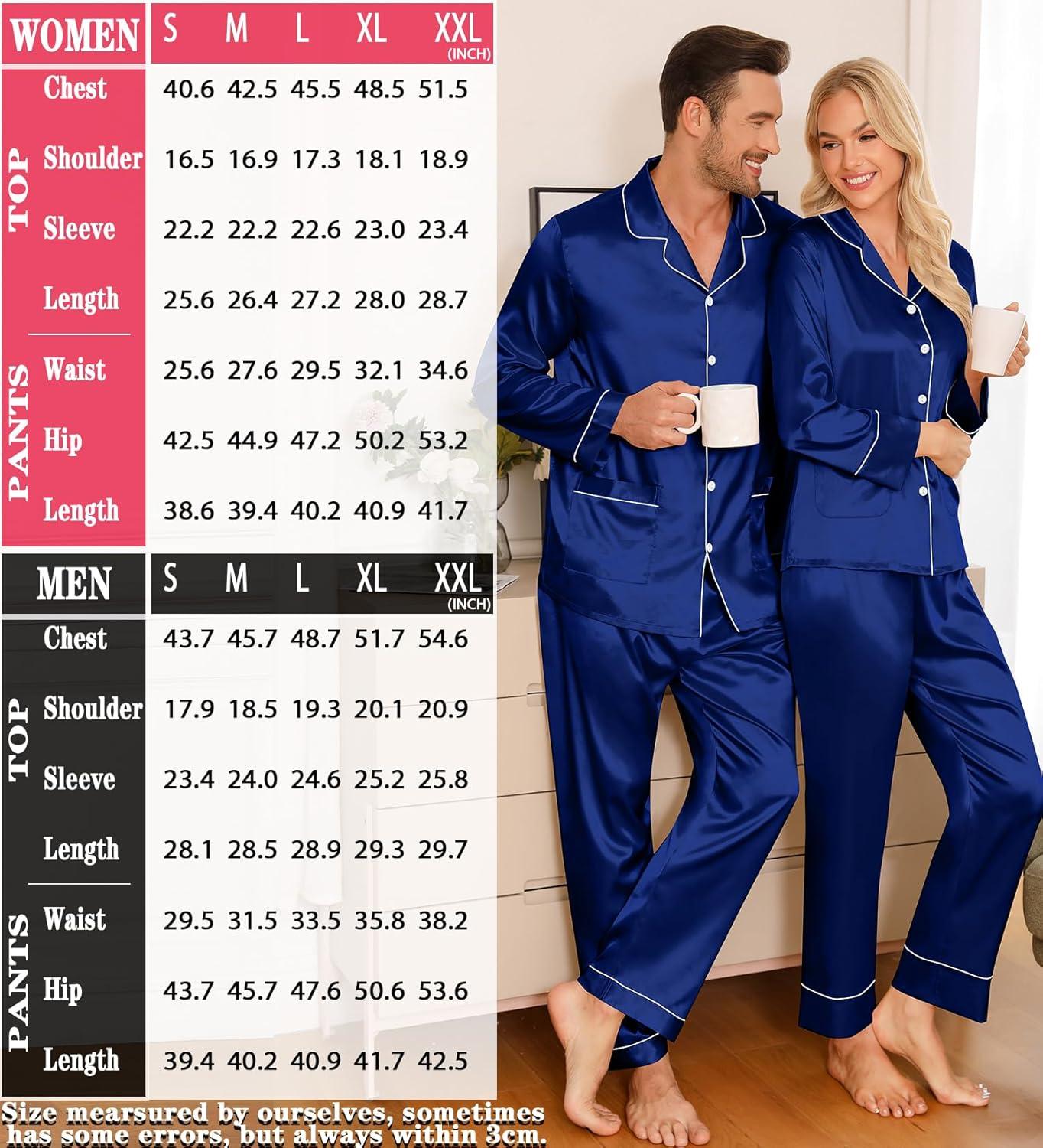 imageSWOMOG Matching Family Pajamas Set Women amp Men Silk Satin Pjs 2 Pcs Long Sleeve Button Down Sleepwear with 2 PocketsNavy Blue