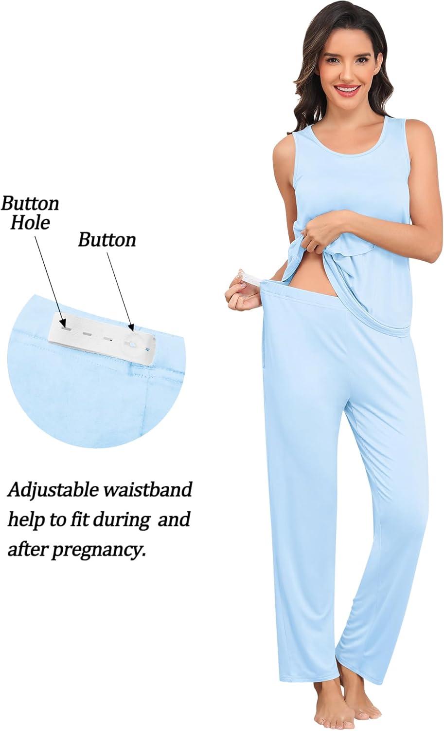 imageSWOMOG Maternity Nursing Robe Set 3 PCS Postpartum Breastfeeding Pajamas Lounge Hospital Pregnancy Pjs with RobeBaby Blue