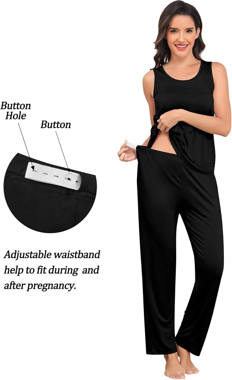 imageSWOMOG Maternity Nursing Robe Set 3 PCS Postpartum Breastfeeding Pajamas Lounge Hospital Pregnancy Pjs with RobeBlack