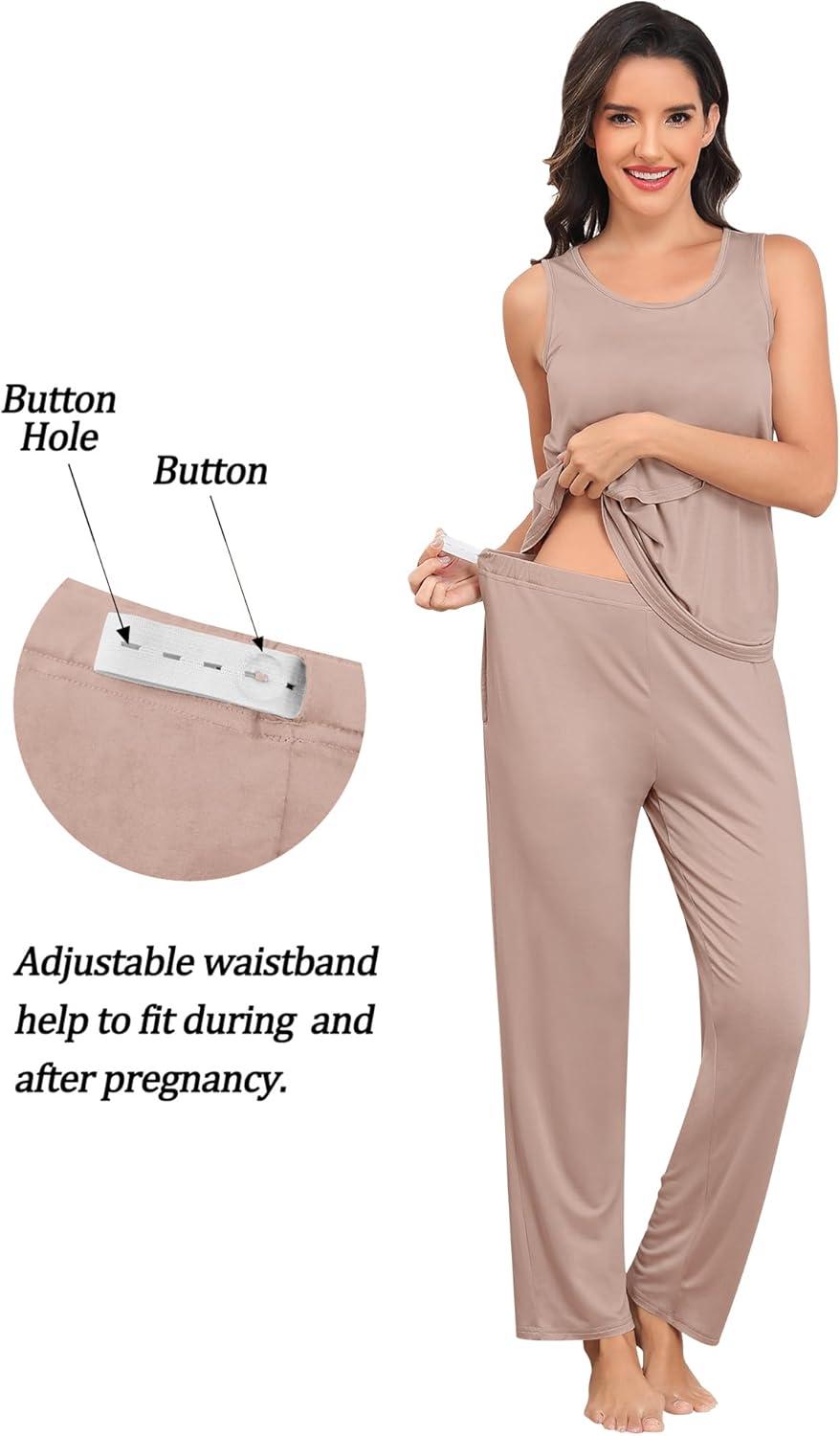 imageSWOMOG Maternity Nursing Robe Set 3 PCS Postpartum Breastfeeding Pajamas Lounge Hospital Pregnancy Pjs with RobeLight Brown