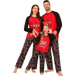 SWOMOG Family Matching Christmas Pajamas Sets Men/Women Plaid Pants Loungewear and Printed Long Sleeve Pjs(A-candy Cane)