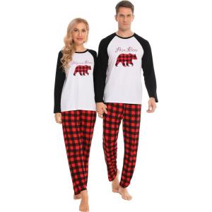 SWOMOG Family Matching Christmas Pajamas Sets Men/Women Plaid Pants Loungewear and Printed Long Sleeve Pjs(Z-christmas Bear)