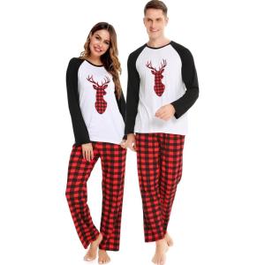 SWOMOG Family Matching Christmas Pajamas Sets Men/Women Plaid Pants Loungewear and Printed Long Sleeve Pjs(Z-christmas Deer)