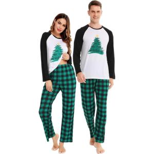 SWOMOG Family Matching Christmas Pajamas Sets Men/Women Plaid Pants Loungewear and Printed Long Sleeve Pjs(Z-letter Tree)