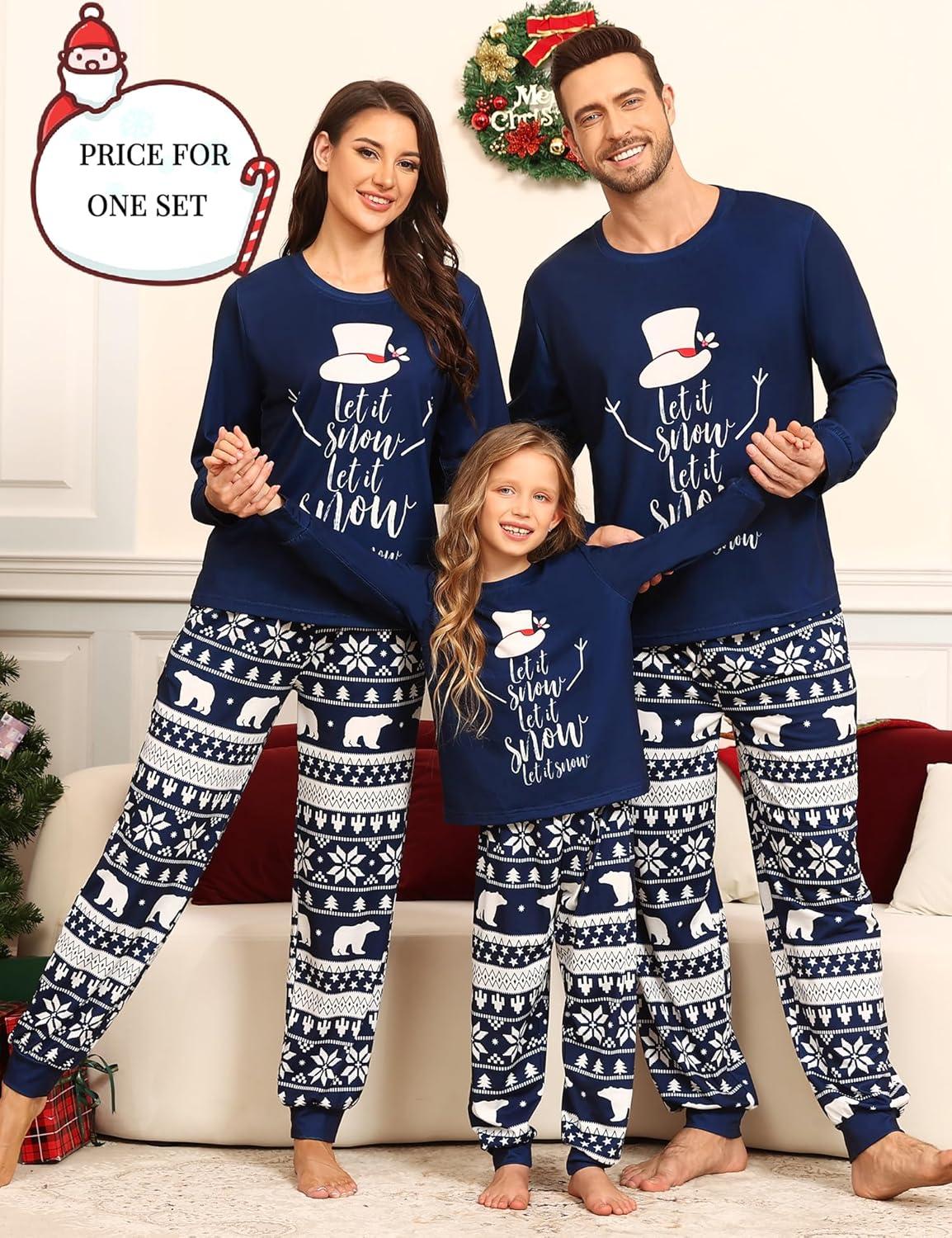 imageSWOMOG Family Christmas Pjs Matching Sets Christmas Pajamas for Family Xmas Jammies Set Christmas Holiday SleepwearZ Navy Blue Snowmenpullover