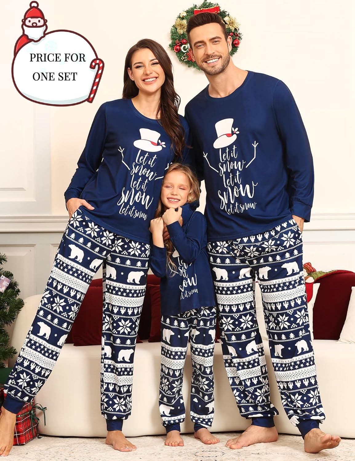imageSWOMOG Family Christmas Pjs Matching Sets Christmas Pajamas for Family Xmas Jammies Set Christmas Holiday SleepwearZ Navy Blue Snowmenpullover