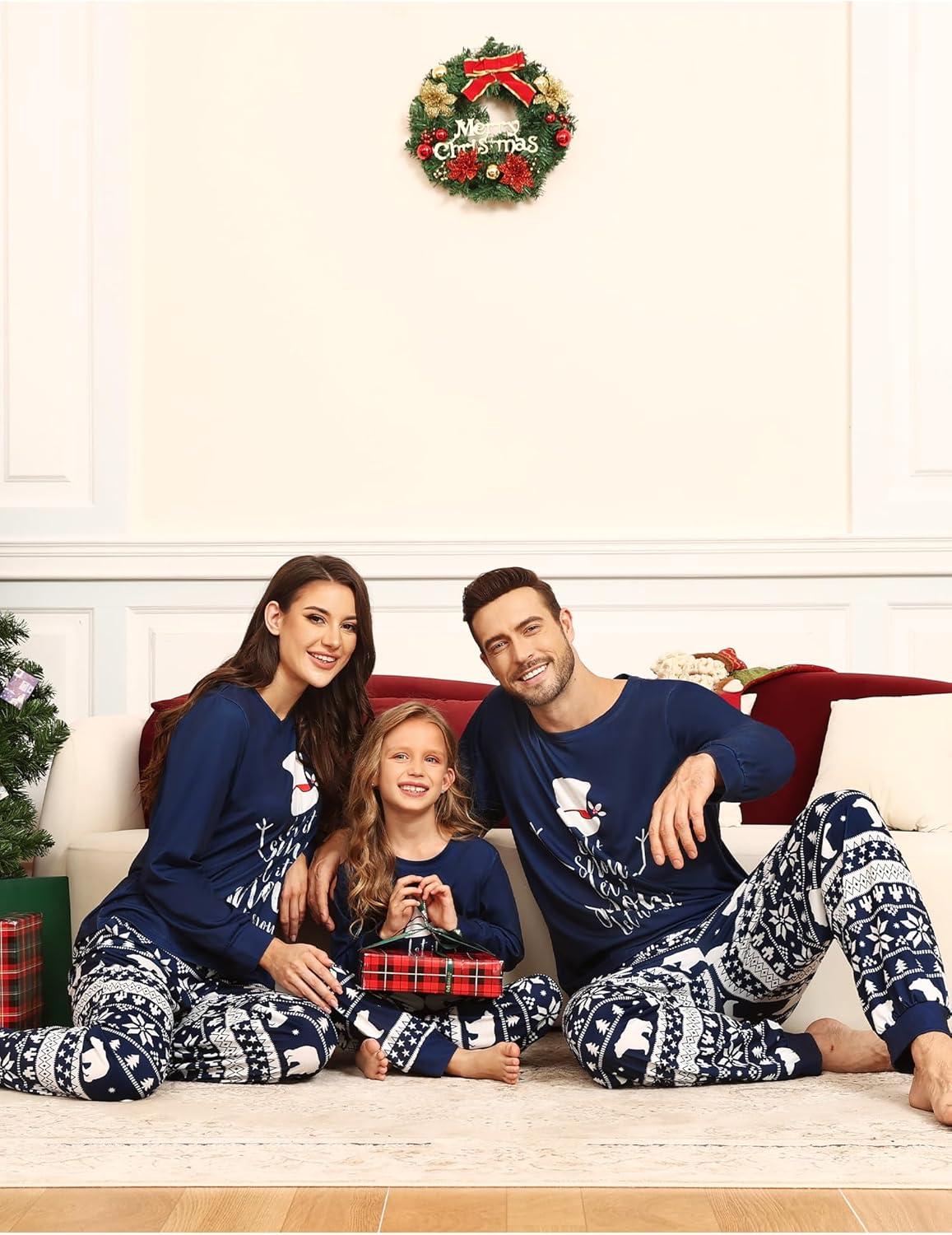 imageSWOMOG Family Christmas Pjs Matching Sets Christmas Pajamas for Family Xmas Jammies Set Christmas Holiday SleepwearZ Navy Blue Snowmenpullover