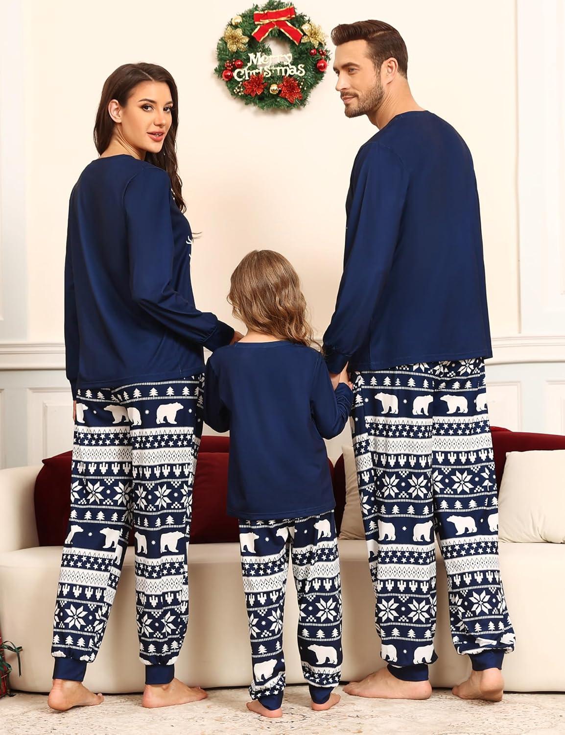 imageSWOMOG Family Christmas Pjs Matching Sets Christmas Pajamas for Family Xmas Jammies Set Christmas Holiday SleepwearZ Navy Blue Snowmenpullover