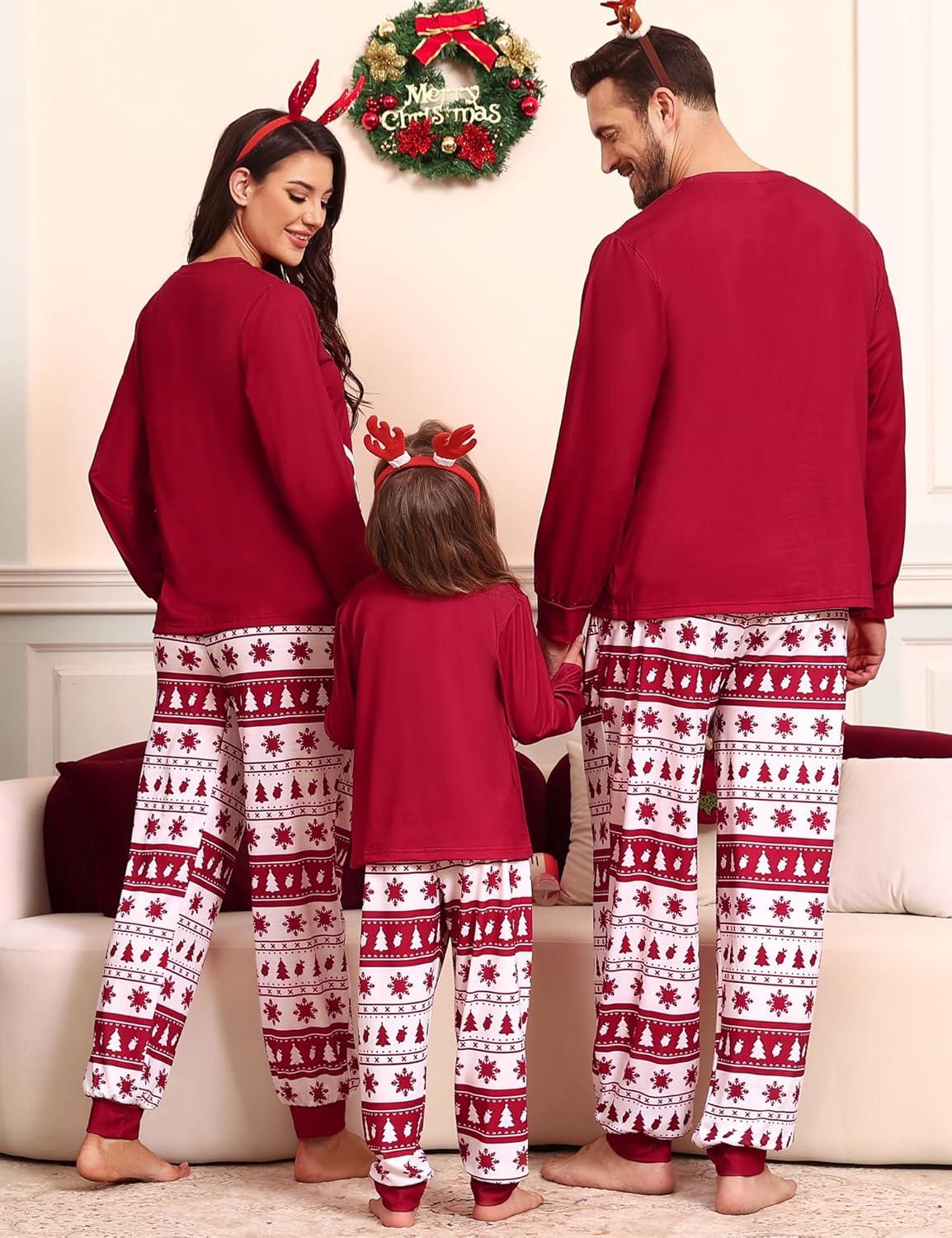 imageSWOMOG Family Christmas Pjs Matching Sets Christmas Pajamas for Family Xmas Jammies Set Christmas Holiday SleepwearZ Wine Red Treepullover