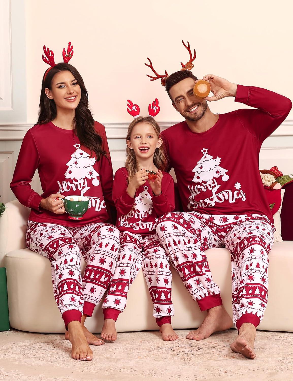 imageSWOMOG Family Christmas Pjs Matching Sets Christmas Pajamas for Family Xmas Jammies Set Christmas Holiday SleepwearZ Wine Red Treepullover