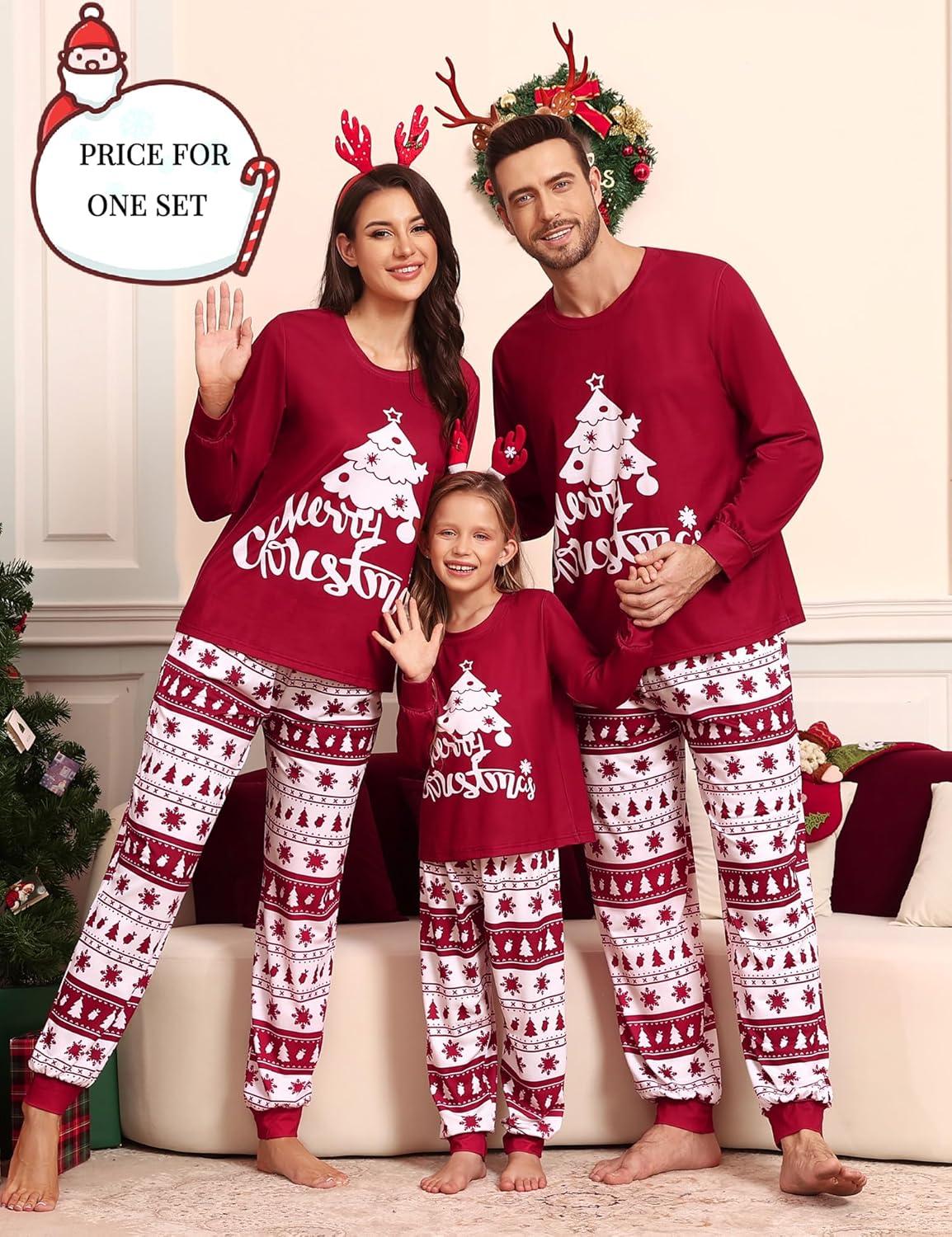imageSWOMOG Family Christmas Pjs Matching Sets Christmas Pajamas for Family Xmas Jammies Set Christmas Holiday SleepwearZ Wine Red Treepullover