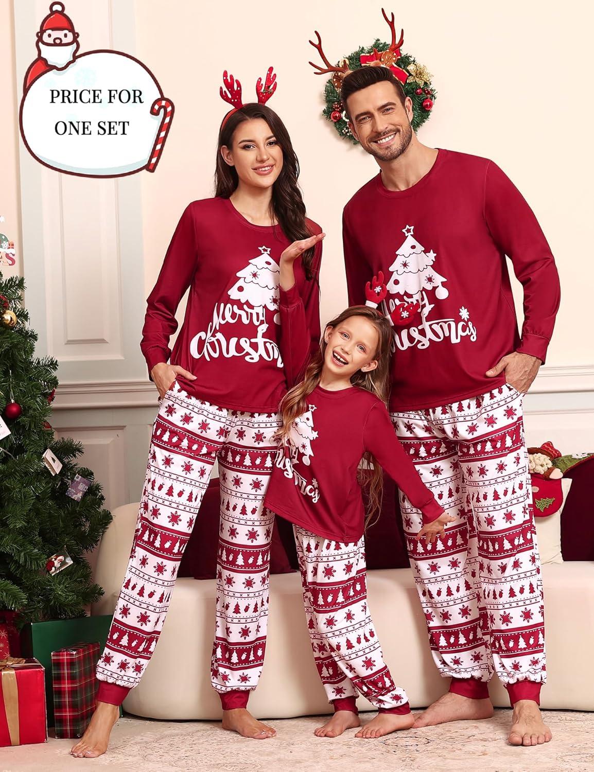 imageSWOMOG Family Christmas Pjs Matching Sets Christmas Pajamas for Family Xmas Jammies Set Christmas Holiday SleepwearZ Wine Red Treepullover