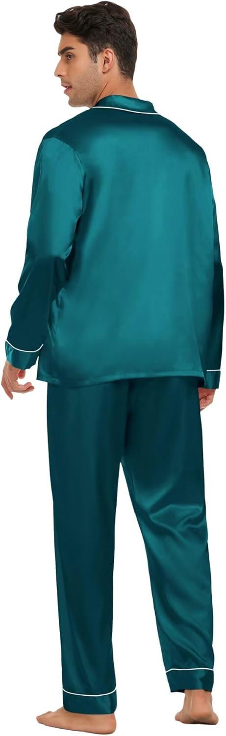 imageSWOMOG Family Matching Button Down Pajamas Pjs Silk Satin Long Sleeve Shirt Long Pants Set Sleepwear 2 Pcs Outfits LoungewearGreen