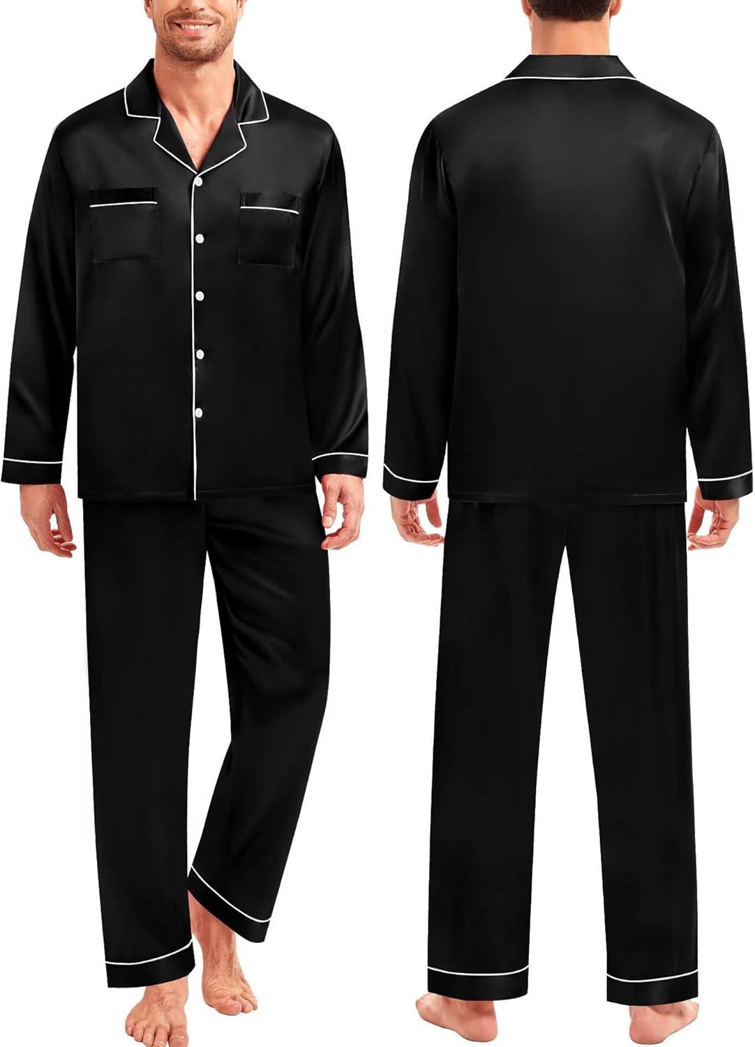 imageSWOMOG Family Matching Pajamas Set Christmas Pajamas Long Sleeve Button Down Pj Set 2Pcs Festival Party SleepwearBlack