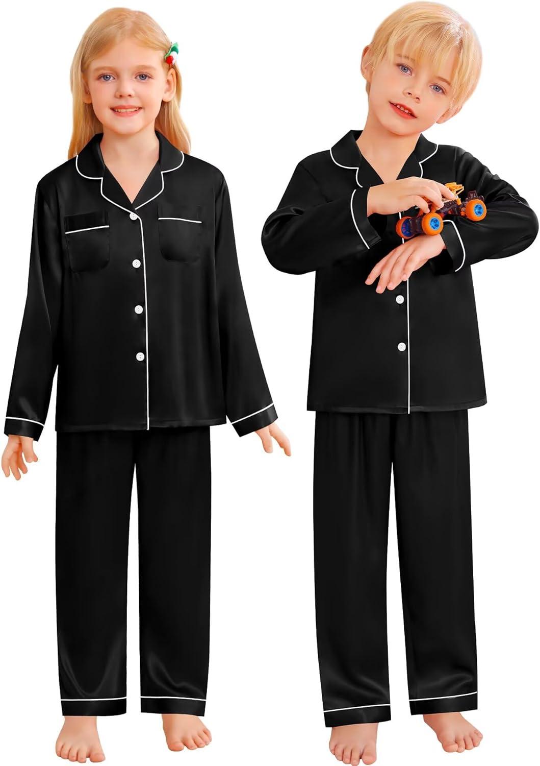 imageSWOMOG Family Matching Pajamas Set Christmas Pajamas Long Sleeve Button Down Pj Set 2Pcs Festival Party SleepwearBlack