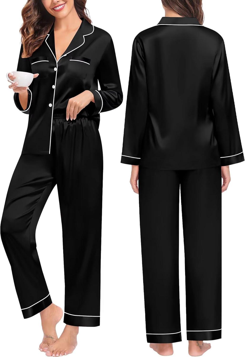imageSWOMOG Family Matching Pajamas Set Christmas Pajamas Long Sleeve Button Down Pj Set 2Pcs Festival Party SleepwearBlack