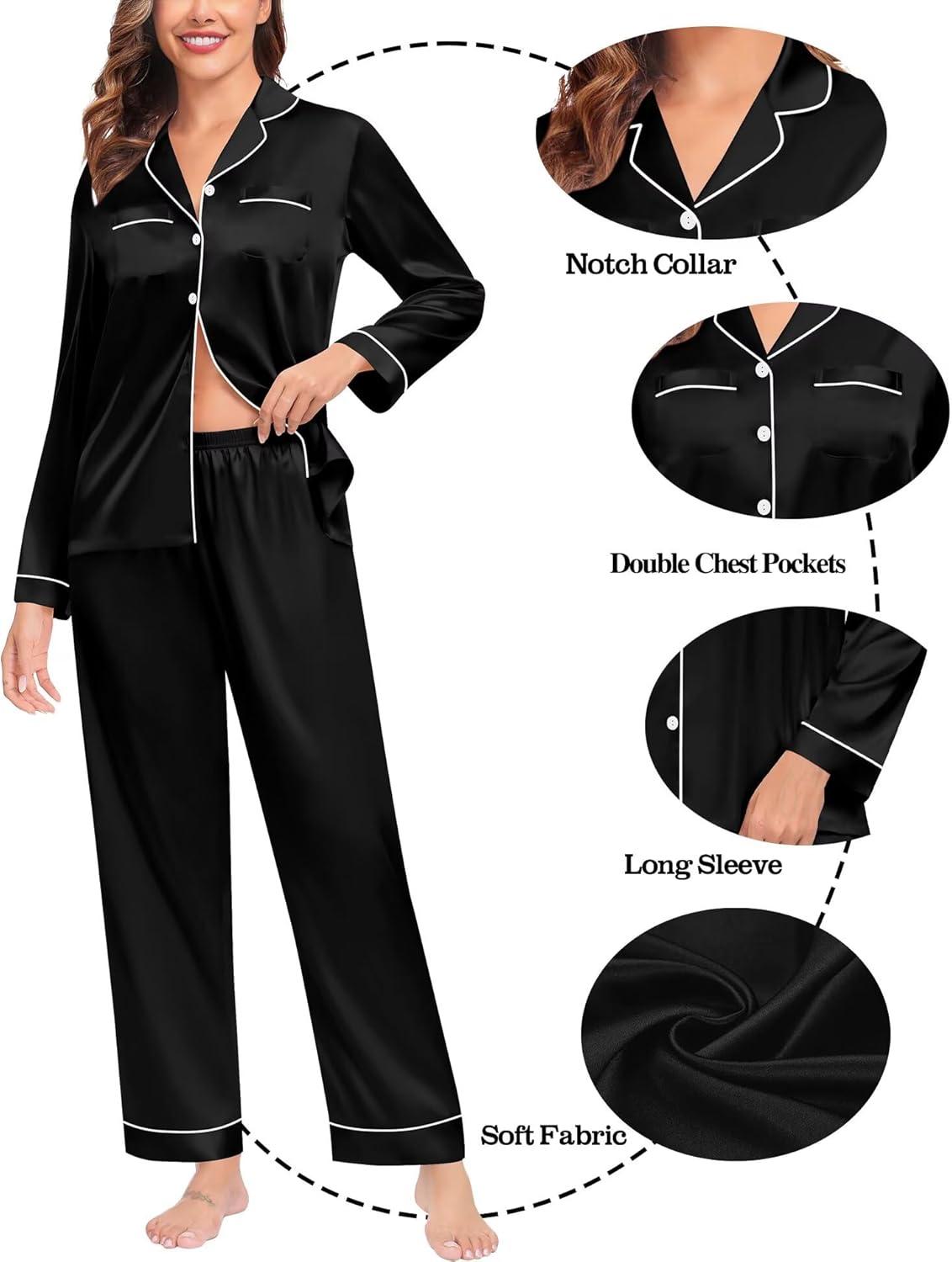 imageSWOMOG Family Matching Pajamas Set Christmas Pajamas Long Sleeve Button Down Pj Set 2Pcs Festival Party SleepwearBlack