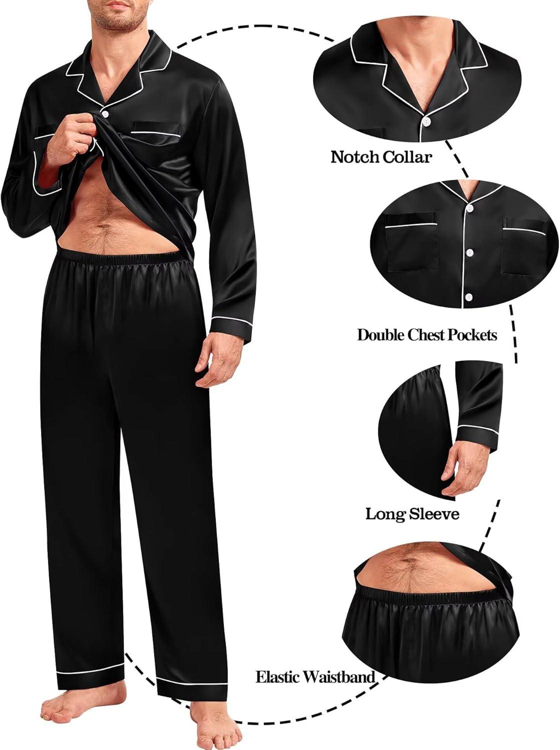 imageSWOMOG Family Matching Pajamas Set Christmas Pajamas Long Sleeve Button Down Pj Set 2Pcs Festival Party SleepwearBlack