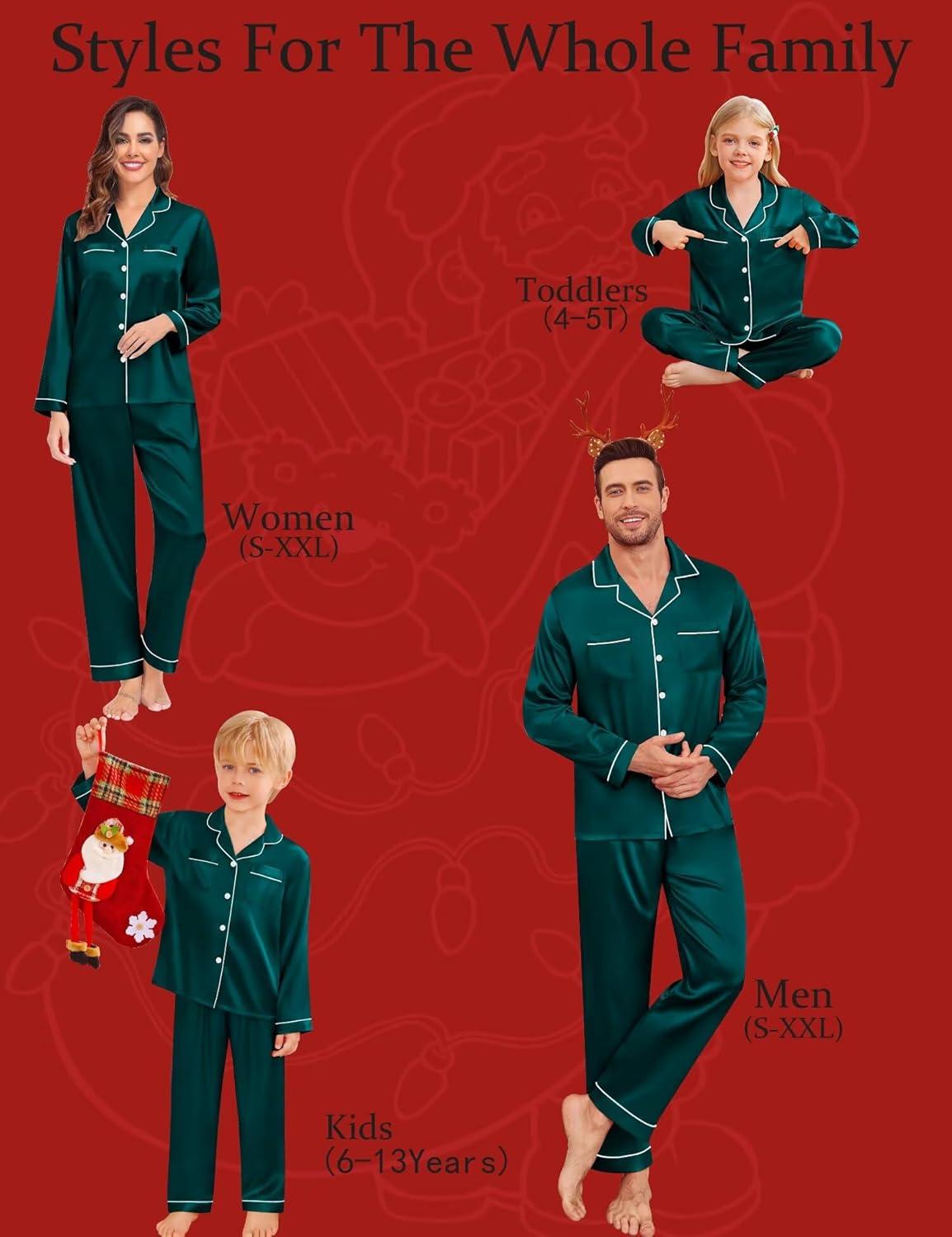 imageSWOMOG Family Matching Pajamas Set Christmas Pajamas Long Sleeve Button Down Pj Set 2Pcs Festival Party SleepwearDark Green