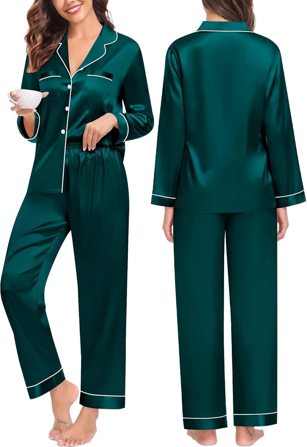 imageSWOMOG Family Matching Pajamas Set Christmas Pajamas Long Sleeve Button Down Pj Set 2Pcs Festival Party SleepwearDark Green