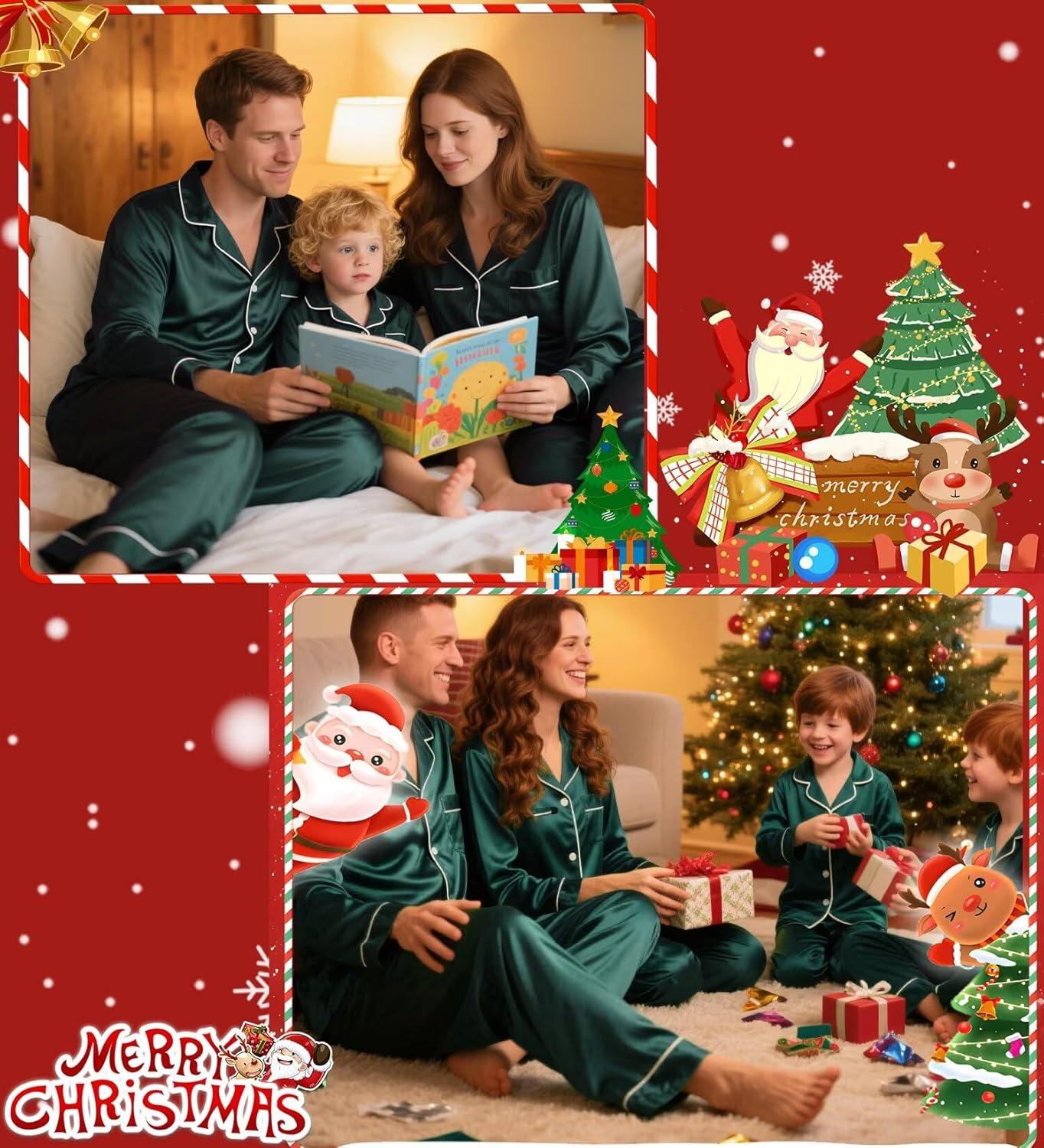 imageSWOMOG Family Matching Pajamas Set Christmas Pajamas Long Sleeve Button Down Pj Set 2Pcs Festival Party SleepwearDark Green