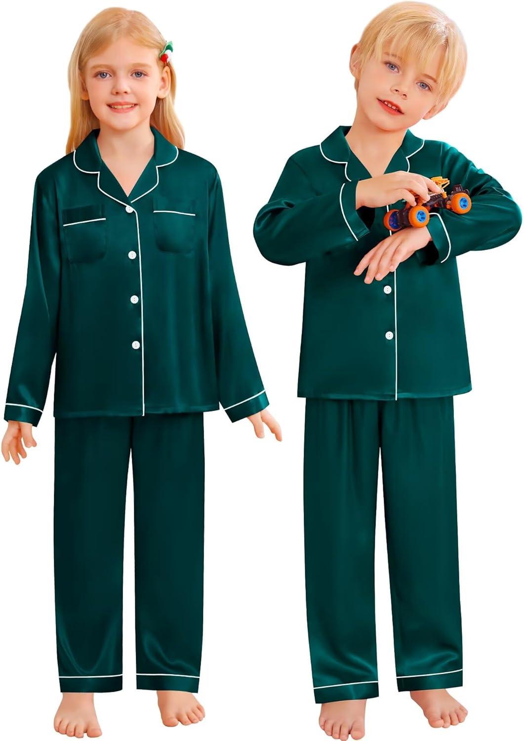 imageSWOMOG Family Matching Pajamas Set Christmas Pajamas Long Sleeve Button Down Pj Set 2Pcs Festival Party SleepwearDark Green
