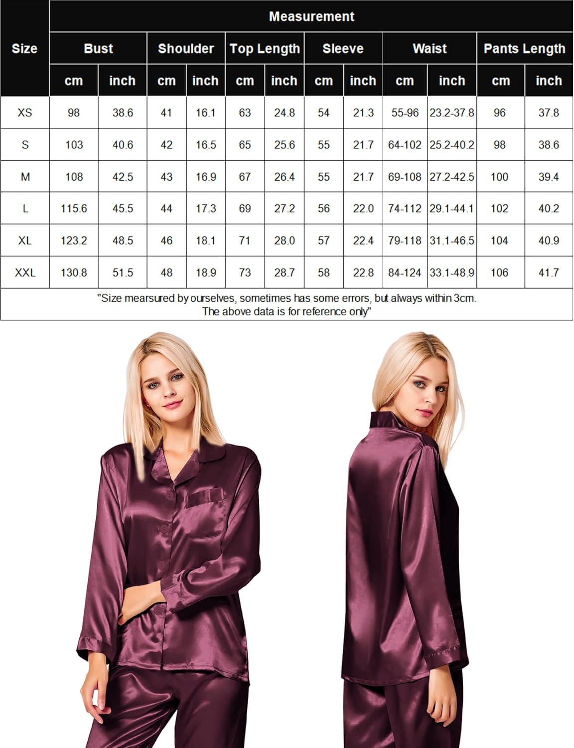 imageSWOMOG Long Sleeve Pajamas Set Silk Satin Sleepwear Button Down Pjs Loungewear with PocketDeep Wine Red