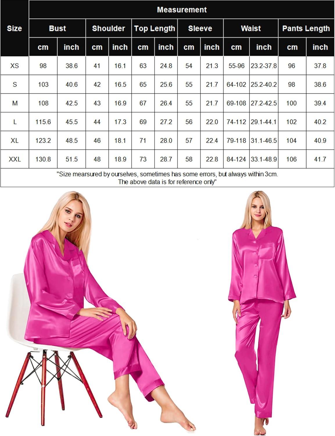 imageSWOMOG Long Sleeve Pajamas Set Silk Satin Sleepwear Button Down Pjs Loungewear with PocketRose Red