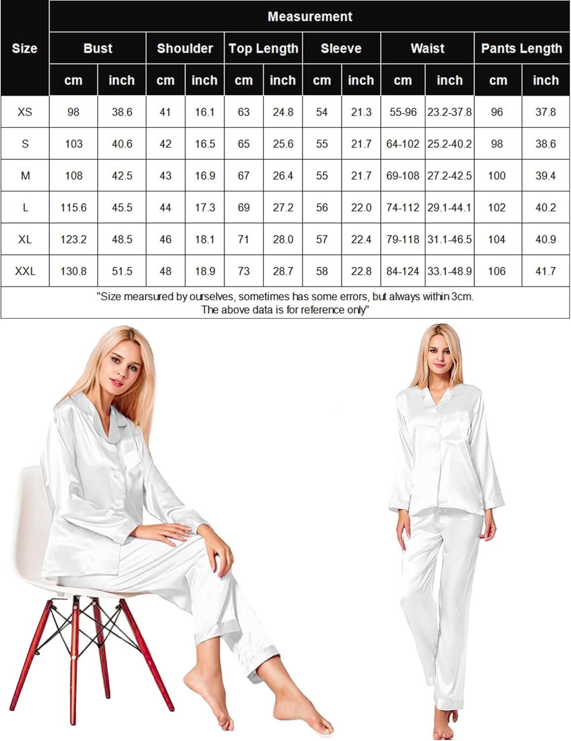 imageSWOMOG Long Sleeve Pajamas Set Silk Satin Sleepwear Button Down Pjs Loungewear with PocketWhite