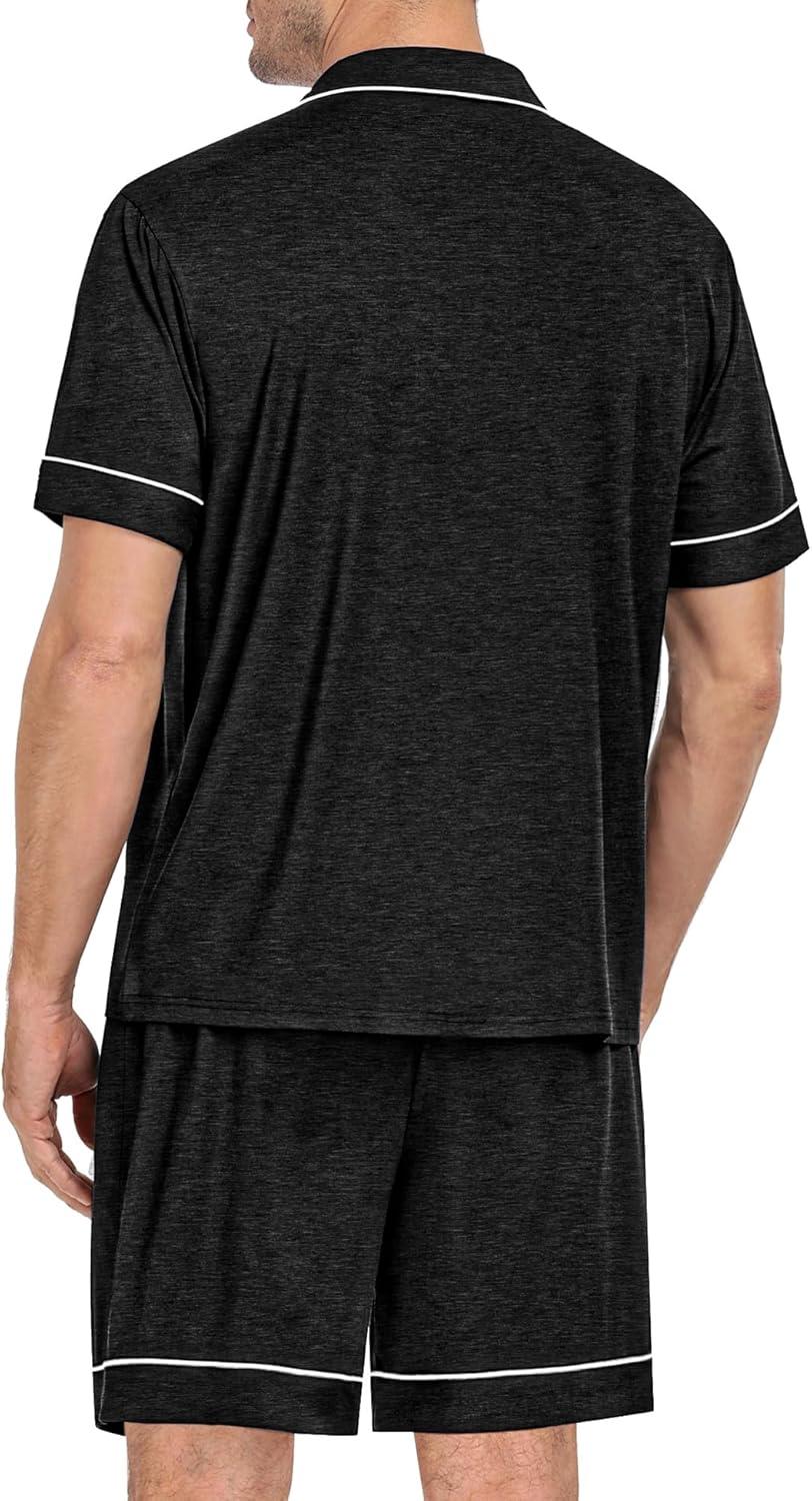imageSWOMOG Mens Pajama Set Short Sleeve 2 PCS Sleepwear Button Down Soft Loungewear Modal Set Pj Set with Pockets S3XLBlack Grey