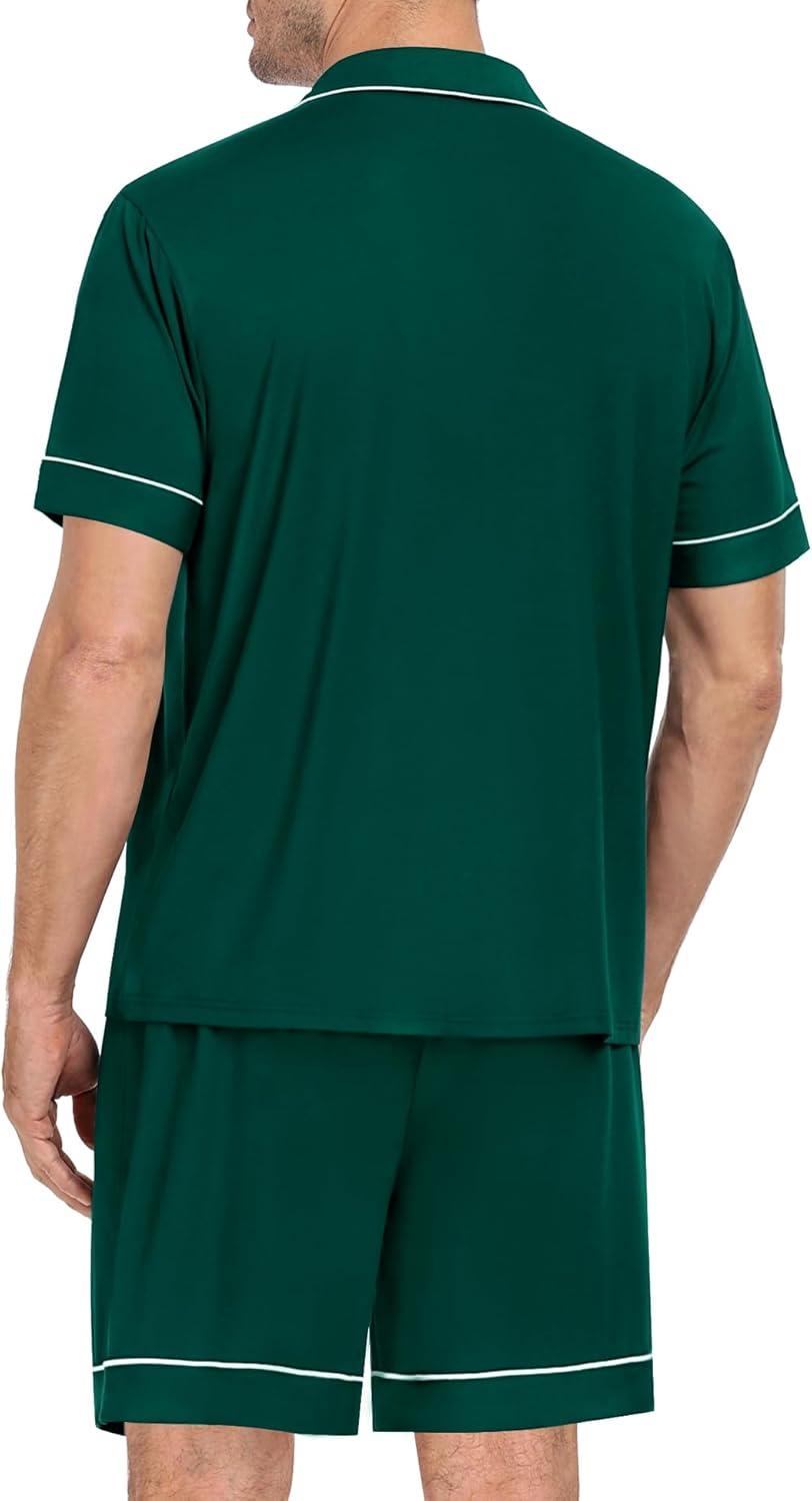 imageSWOMOG Mens Pajama Set Short Sleeve 2 PCS Sleepwear Button Down Soft Loungewear Modal Set Pj Set with Pockets S3XLChristmas Green