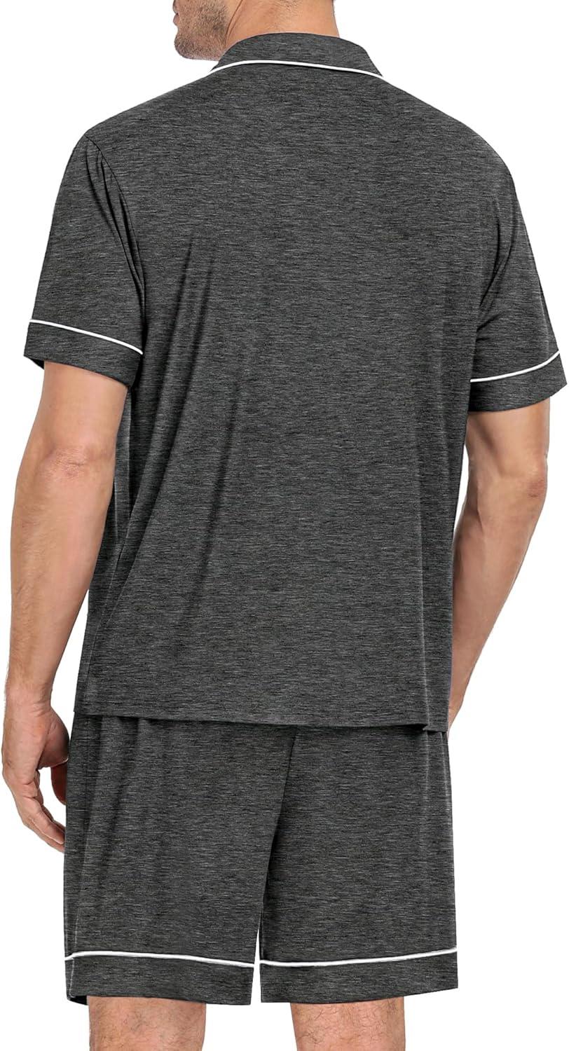 imageSWOMOG Mens Pajama Set Short Sleeve 2 PCS Sleepwear Button Down Soft Loungewear Modal Set Pj Set with Pockets S3XLDeep Grey