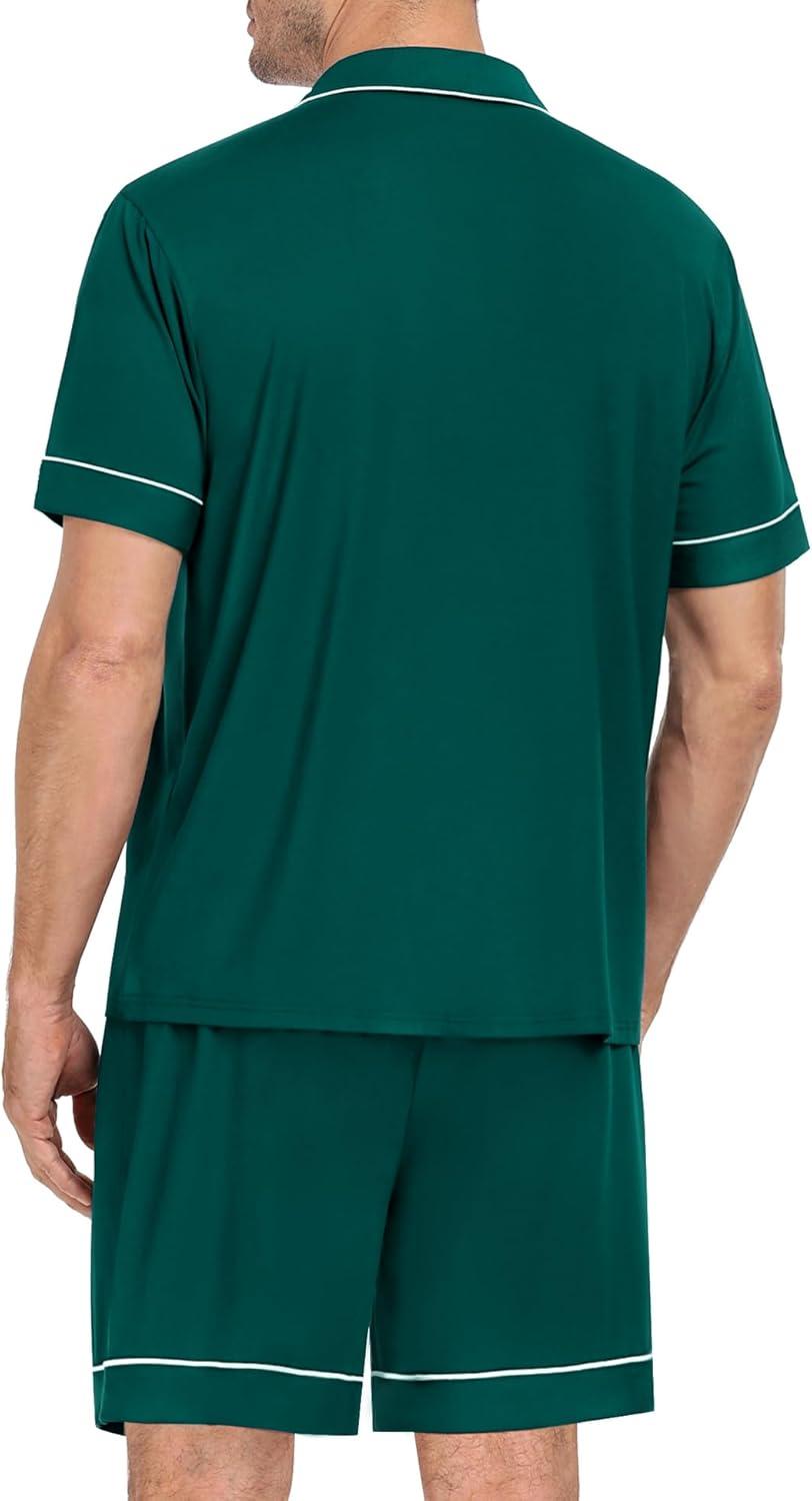 imageSWOMOG Mens Pajama Set Short Sleeve 2 PCS Sleepwear Button Down Soft Loungewear Modal Set Pj Set with Pockets S3XLGreen