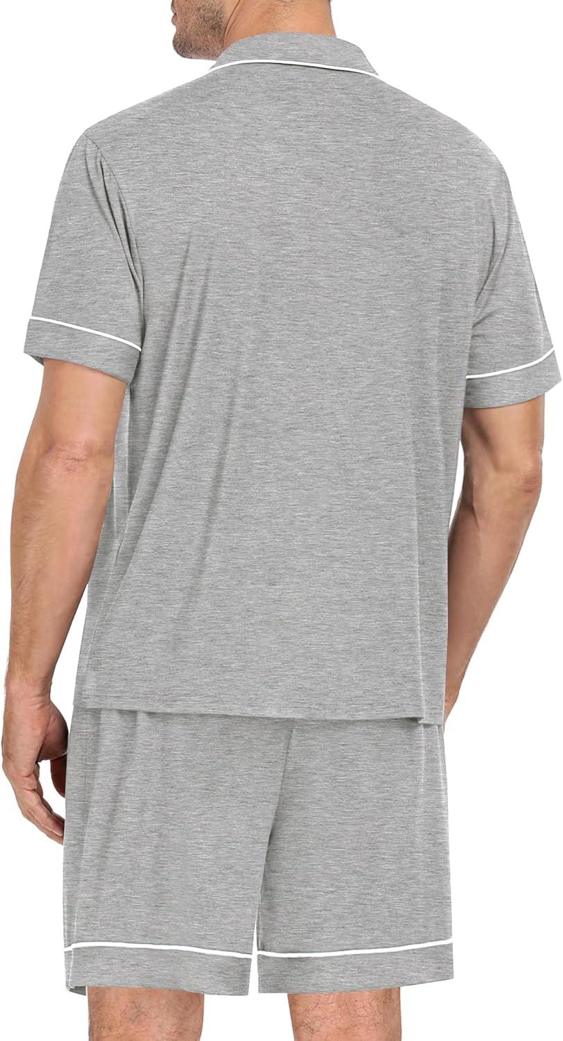 imageSWOMOG Mens Pajama Set Short Sleeve 2 PCS Sleepwear Button Down Soft Loungewear Modal Set Pj Set with Pockets S3XLGrey