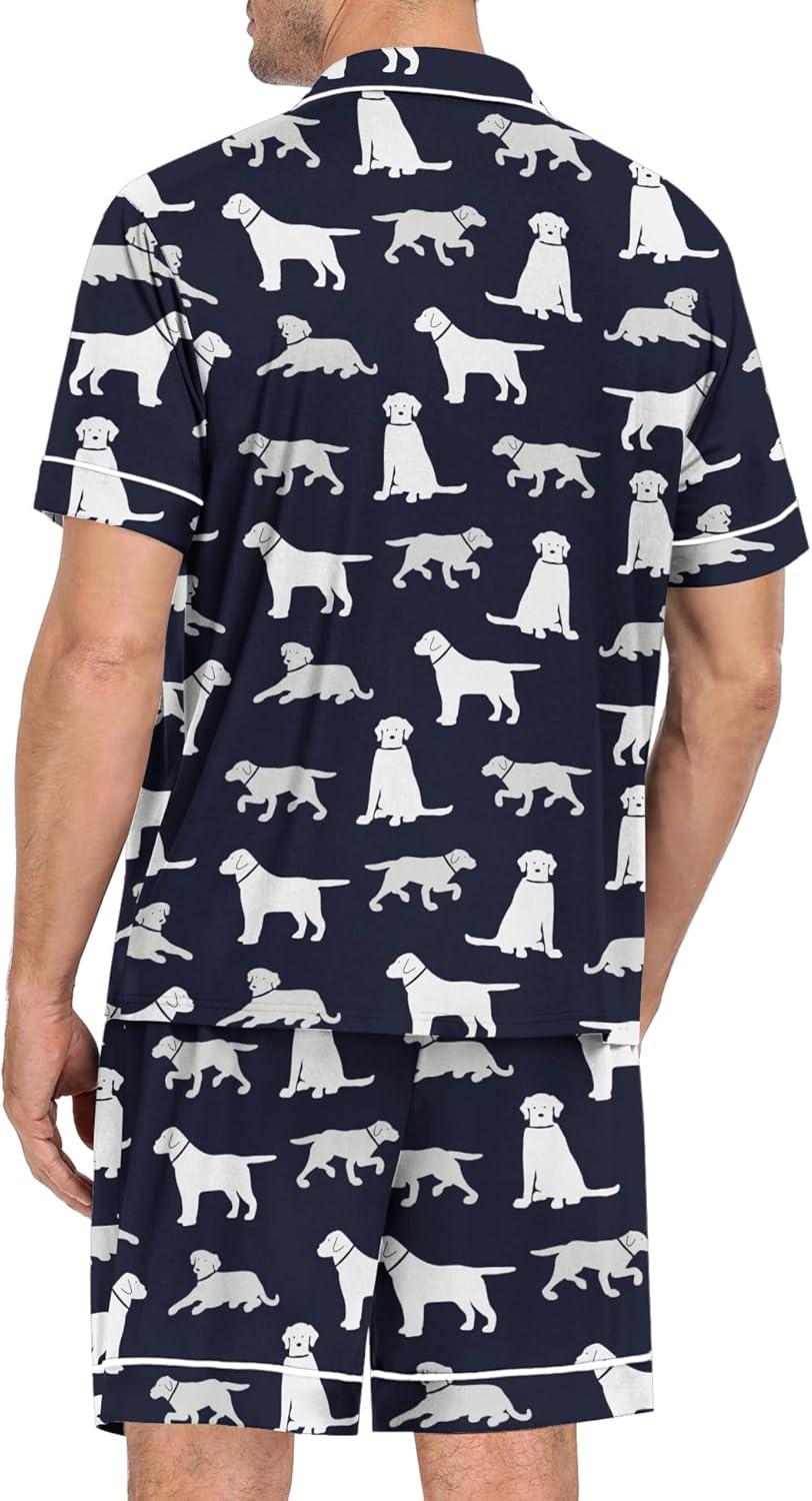 imageSWOMOG Mens Pajama Set Short Sleeve 2 PCS Sleepwear Button Down Soft Loungewear Modal Set Pj Set with Pockets S3XLNavy Blue Dogs