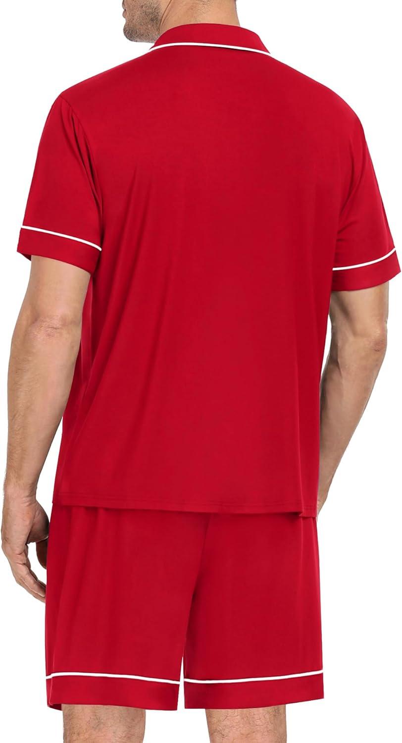 imageSWOMOG Mens Pajama Set Short Sleeve 2 PCS Sleepwear Button Down Soft Loungewear Modal Set Pj Set with Pockets S3XLRed
