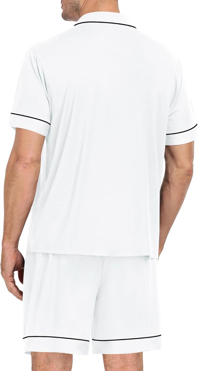 imageSWOMOG Mens Pajama Set Short Sleeve 2 PCS Sleepwear Button Down Soft Loungewear Modal Set Pj Set with Pockets S3XLWhite