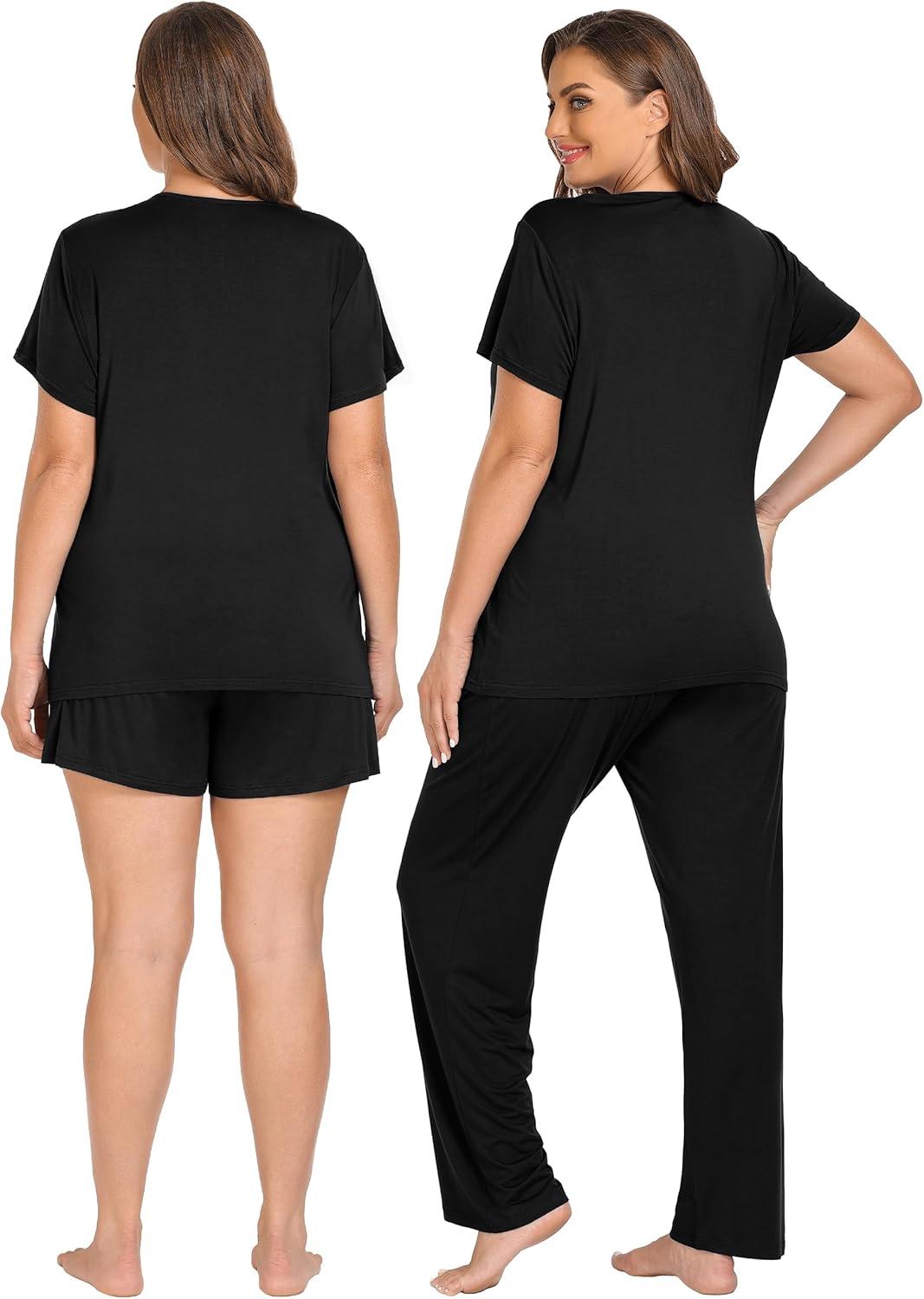 imageSWOMOG Women 3Pcs Maternity Pajama Set Nursing Pjs Pregnancy Set Breastfeeding Pjs Double Layer with PocketsBlack