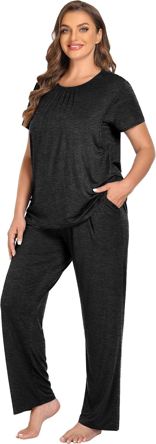 imageSWOMOG Women 3Pcs Maternity Pajama Set Nursing Pjs Pregnancy Set Breastfeeding Pjs Double Layer with PocketsBlack Grey