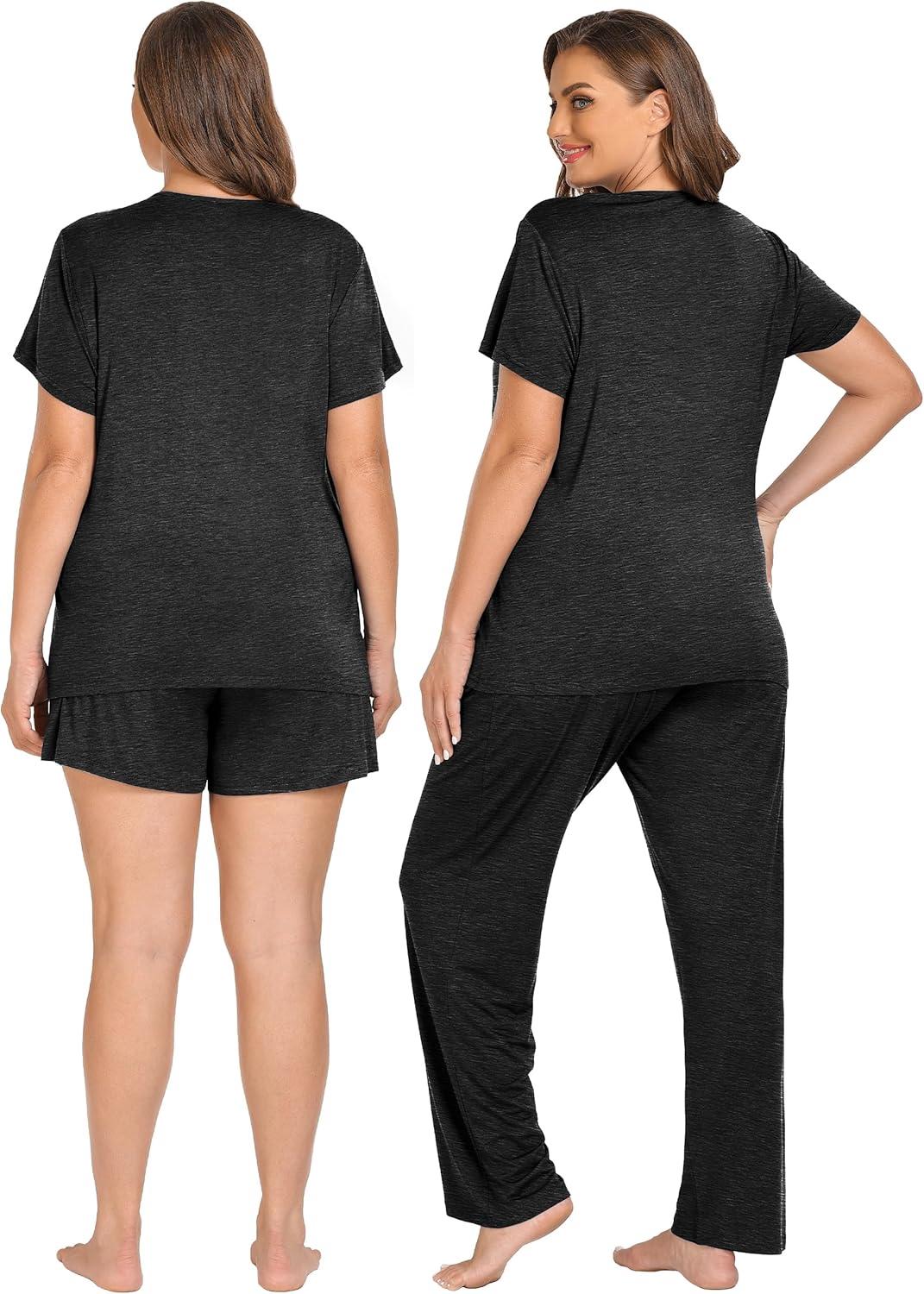 imageSWOMOG Women 3Pcs Maternity Pajama Set Nursing Pjs Pregnancy Set Breastfeeding Pjs Double Layer with PocketsBlack Grey