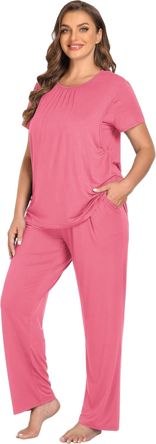 imageSWOMOG Women 3Pcs Maternity Pajama Set Nursing Pjs Pregnancy Set Breastfeeding Pjs Double Layer with PocketsCoral
