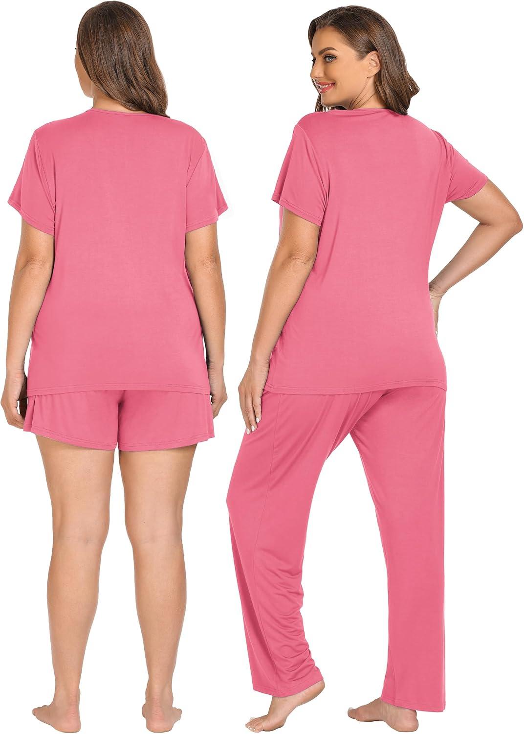 imageSWOMOG Women 3Pcs Maternity Pajama Set Nursing Pjs Pregnancy Set Breastfeeding Pjs Double Layer with PocketsCoral