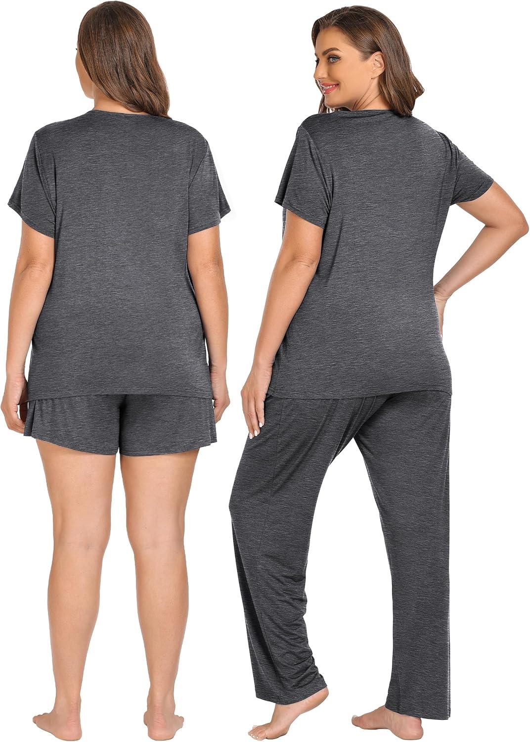 imageSWOMOG Women 3Pcs Maternity Pajama Set Nursing Pjs Pregnancy Set Breastfeeding Pjs Double Layer with PocketsDeep Grey