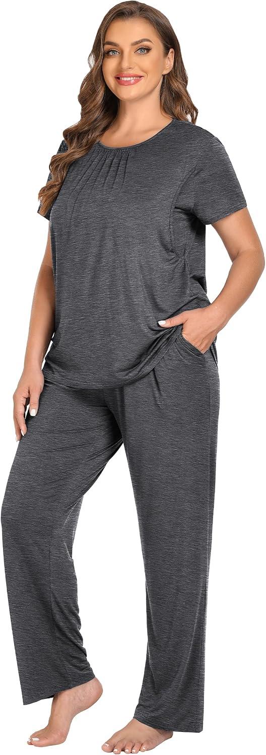 imageSWOMOG Women 3Pcs Maternity Pajama Set Nursing Pjs Pregnancy Set Breastfeeding Pjs Double Layer with PocketsDeep Grey
