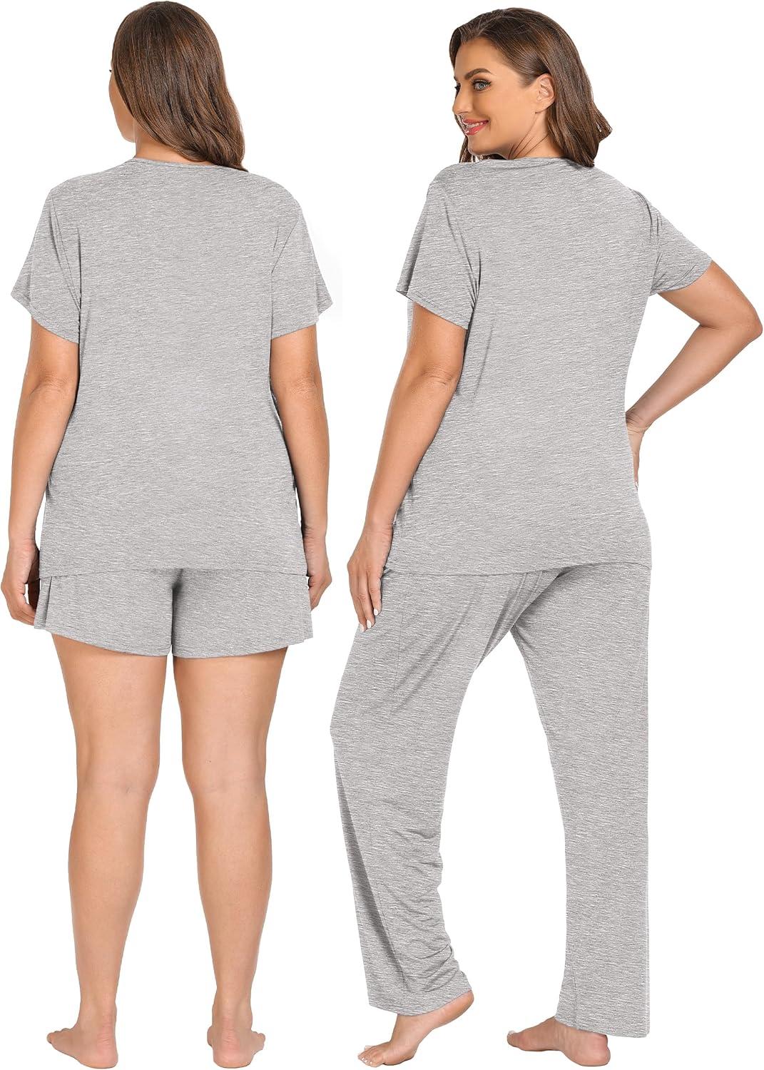 imageSWOMOG Women 3Pcs Maternity Pajama Set Nursing Pjs Pregnancy Set Breastfeeding Pjs Double Layer with PocketsGrey